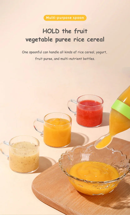 Infant Baby Squeezing Feeding Spoon Baby Silicone Baby Feeding Vegetable Fruit Bottle Baby Dish Scale spoon & hand towel set