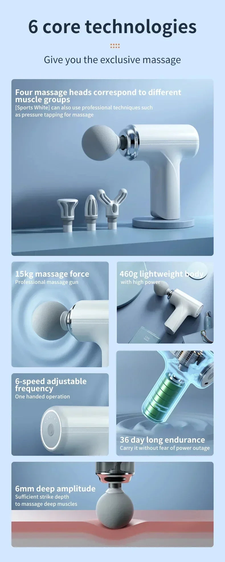 NEW Portable AI Fascial Massage Gun Electric Percussion Massager Body Relaxation With 4 Replaceable Massage Head LED Night Light