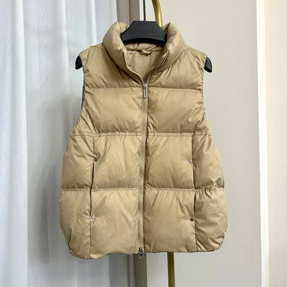 Down Jacket Women Sleeveless 2024 New Down Vest Female Standing Collar Short Coat Loose White Down Jacket Vest Small European