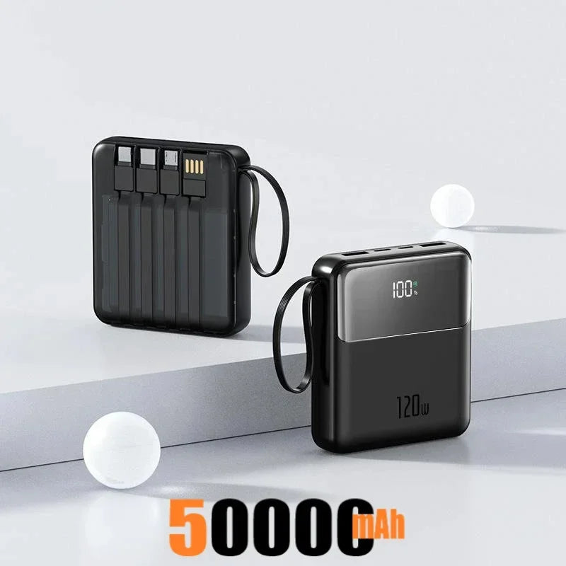 Portable Power Bank 50000mAh 120W Super Fast Charging Mobile External Battery With Four Cable Charger Suitable For iPhone Xiaomi