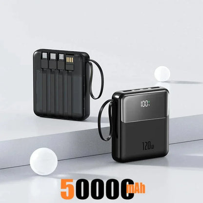 Portable Power Bank 50000mAh 120W Super Fast Charging Mobile External Battery With Four Cable Charger Suitable For iPhone Xiaomi