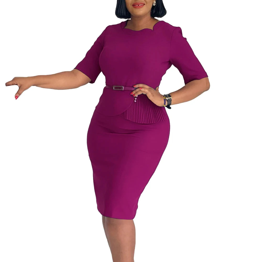 Office Dresses for Ladies 2024 Latest Summer Simple Elegant Half Sleeve Formal Church Dress Women Knee Length Pencil Peplum Dres