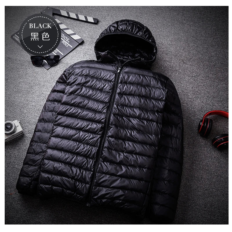 Mens Coat Autumn Winter Ultralight Thin Down Jacket 90% White Duck Down Hooded Jackets Warm Coat Parka Men Portable Outwear 2024