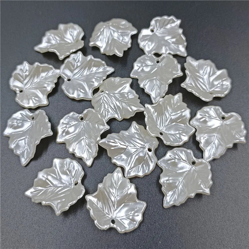 20pcs White ABS Pearl Leaf Shaped Loose Beads For DIY Handmade Crafts Hair Jewelry Accessories