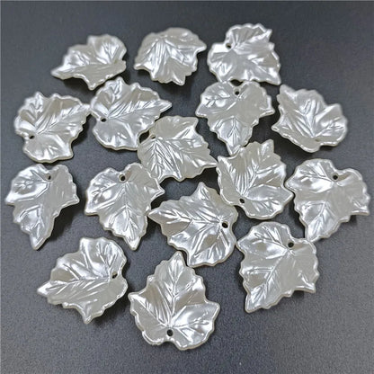20pcs White ABS Pearl Leaf Shaped Loose Beads For DIY Handmade Crafts Hair Jewelry Accessories