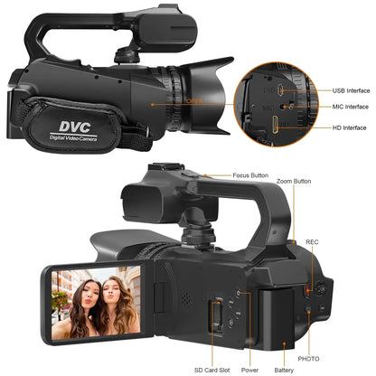 6K Ultra HD Professional Video Cameras for Photography 18X Digital Zoom YouTube Live Streaming Camcorders 64MP Vlogging Recorder