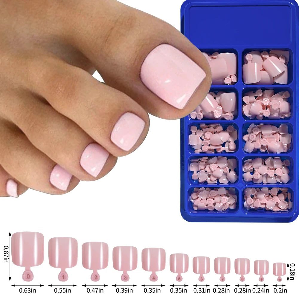 144pcs Short Square False Toe Nails Lake Blue/White/Red/Nude Press on Toenails Glossy Full Cover Toe Nails 100/120pcs Artificial