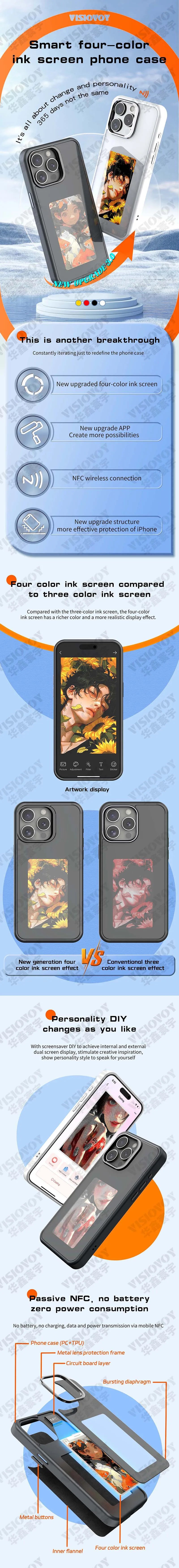 New Trendy Phone Cases That Supports DIY Photo Transfer Via NFC Phone Cases for IPhone 15 14 13 Pro Max Battery Free Phone Funda
