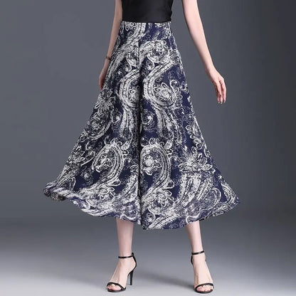 New Summer Print Palazzo Pants for Women Lightweight High Waisted Loose Skirt Pants