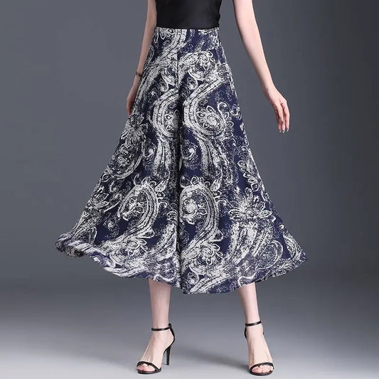 New Summer Print Palazzo Pants for Women Lightweight High Waisted Loose Skirt Pants