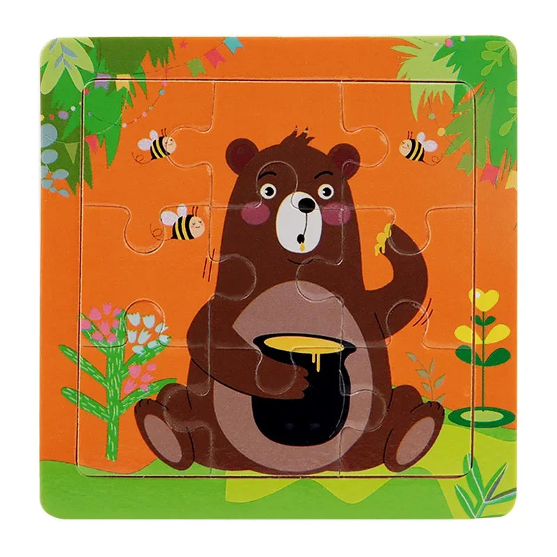Plane Puzzles Cartoon Animals Wooden Montessori Game Kids Cognitive Jigsaw Puzzle Baby-Toy Educational Toys for Children Toddler
