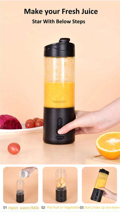 Portable Bottle Blender Electric Fresh Juice Blender Mini Fruit Juicer Blender Rechargeable Smoothie Mixer Juice Making Machine