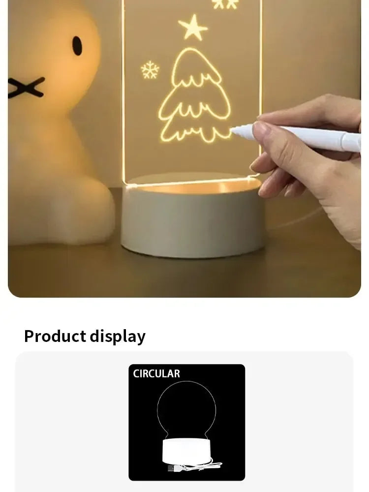 LED Light Note Board USB-Powered with Pen Acrylic Dry Erase Board Clear Desktop Note Message Soft Lights Desk Lamp Gift