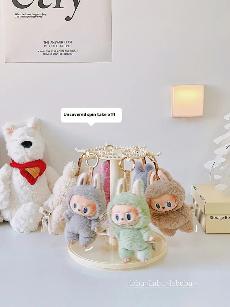 Labubu pendant display box, rotatable transparent Labubu doll, handmade blind box, storage display stand, decorative ornaments,