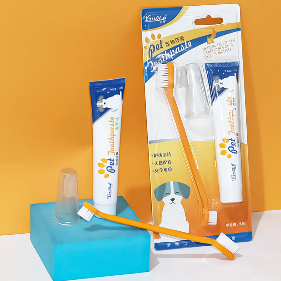 Pet toothbrush four piece set, dog toothbrush set, pet cleaning supplies, pet toothpaste