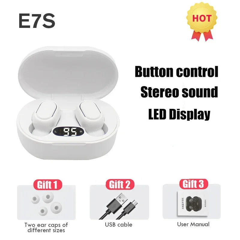 TWS E7S Bluetooth Earphones Wireless Headphones Headset with Mic HiFi Stereo Sport Noise Cancelling Mini Earbuds For Smartphones