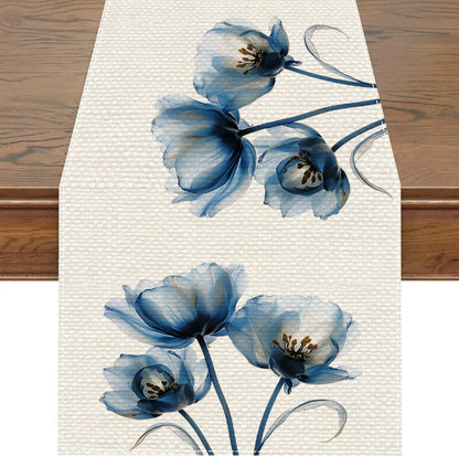 Blue Tulip Table Runner for Dining Table Kitchen Decor Anti-stain Dining Table Tablecloth Rectangular Dining Table Runner