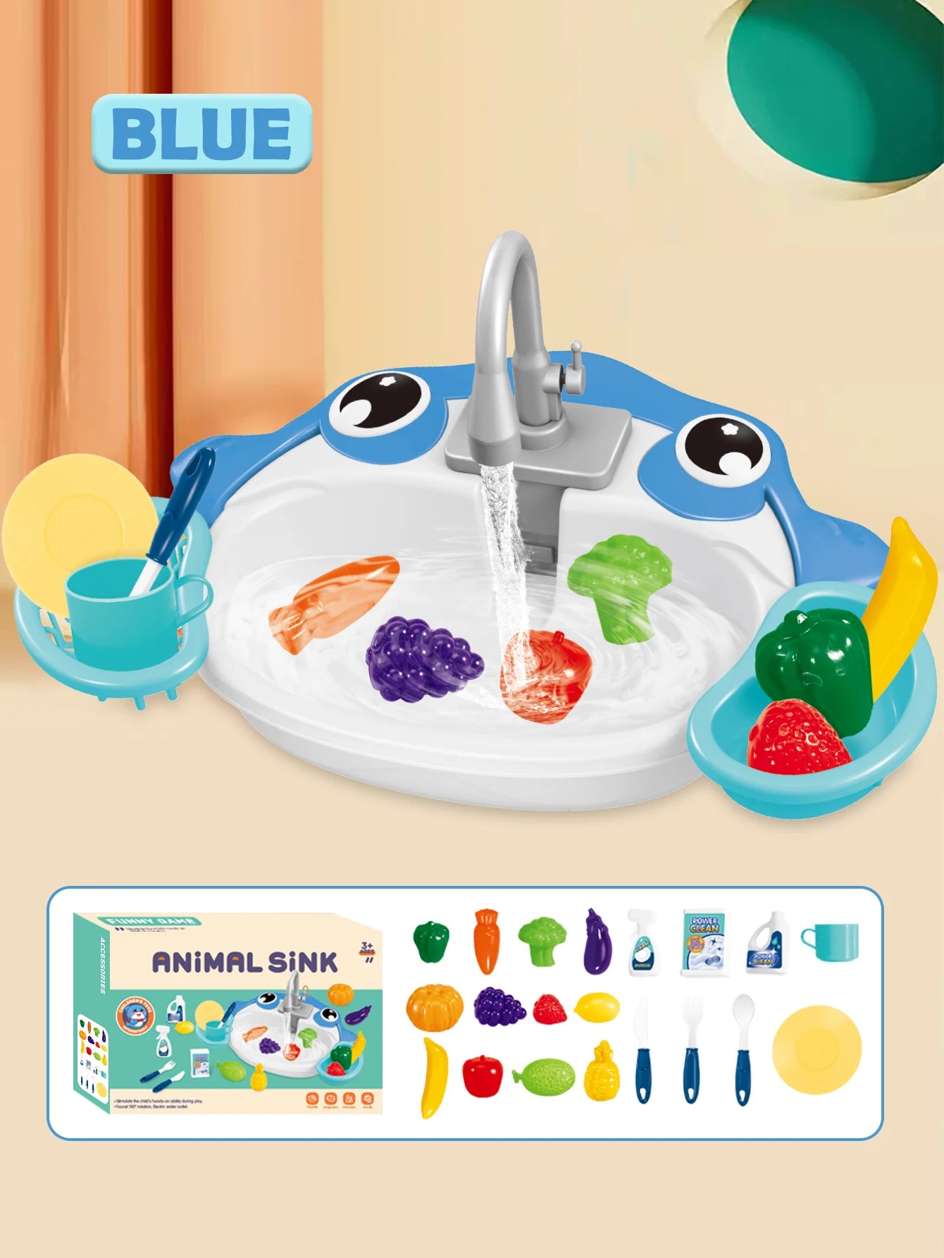 Kitchen Dishwasher Playing Toys, Electric Play Kitchen Sink Simulated Kitchen Accessories Foods Fork Cup Gifts for Boys Girls