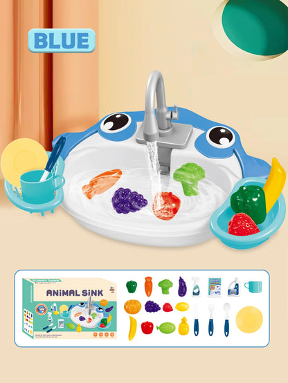 Kitchen Dishwasher Playing Toys, Electric Play Kitchen Sink Simulated Kitchen Accessories Foods Fork Cup Gifts for Boys Girls