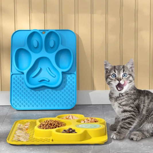 Multi-use Silicone Pet Slow Feeder Bowl Non-slip Choke-proof Pet Canning Lick Tray Portable Cat Food Bowl Food Container