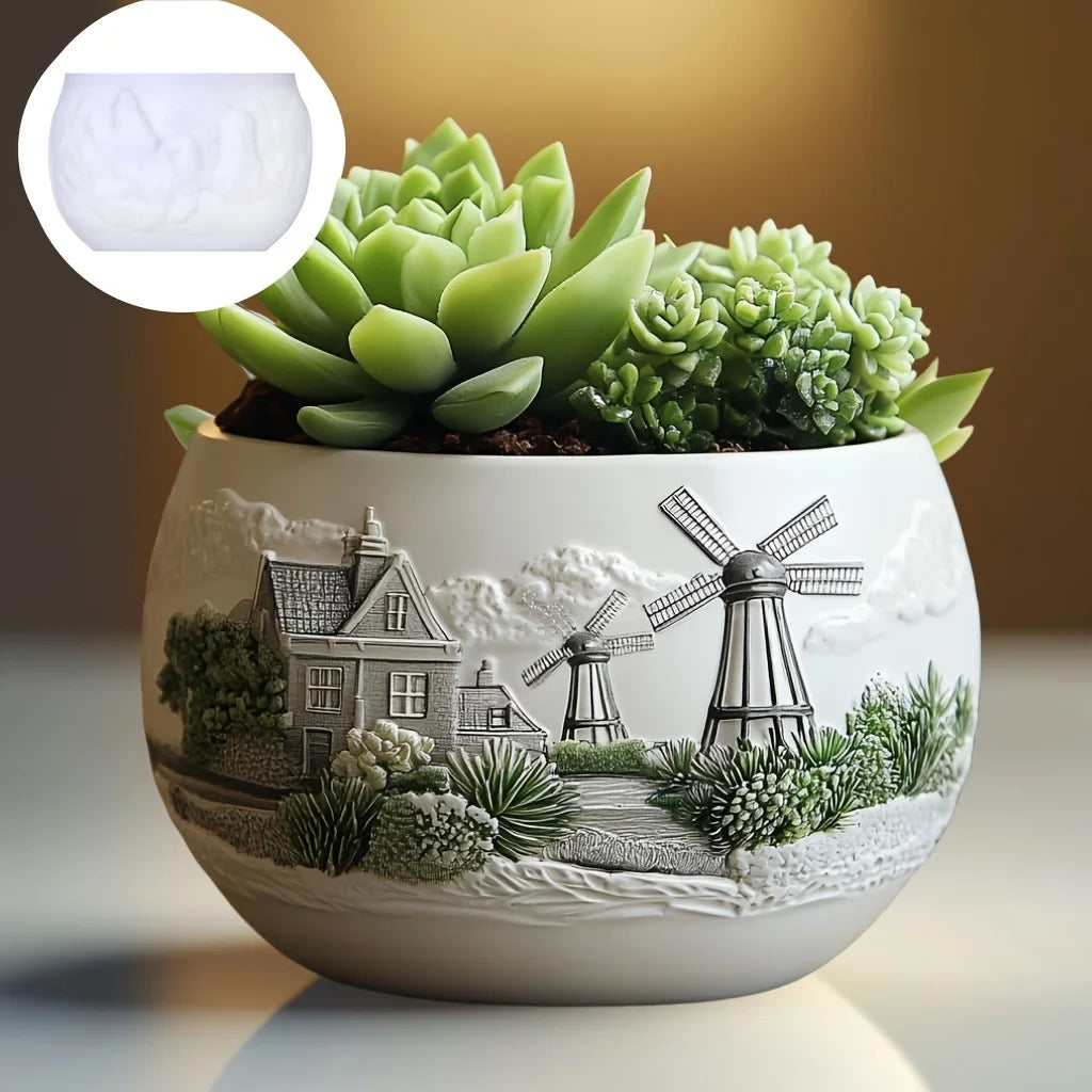 Church relief succulent plant flowerpot resin silicone mold house church storage box mold tower church cross relief gypsum molds