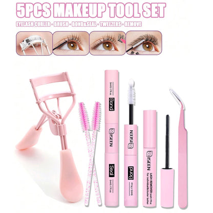 ISEEN Eyelash Bond & Seal 10ml  Eyelash Glue Remover 5ml Eyelash Curler Eyelash Brush Tweezer Kit Makeup