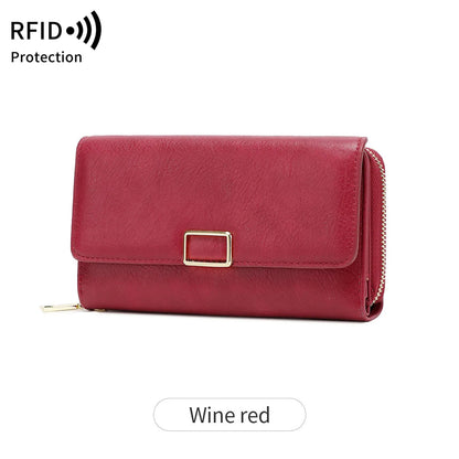 RFID Blocking Women's Wallet Large Capacity Credit Card Holder Clutch Bag Trifold Large Capacity Zipper Long Wallet Coin Purse