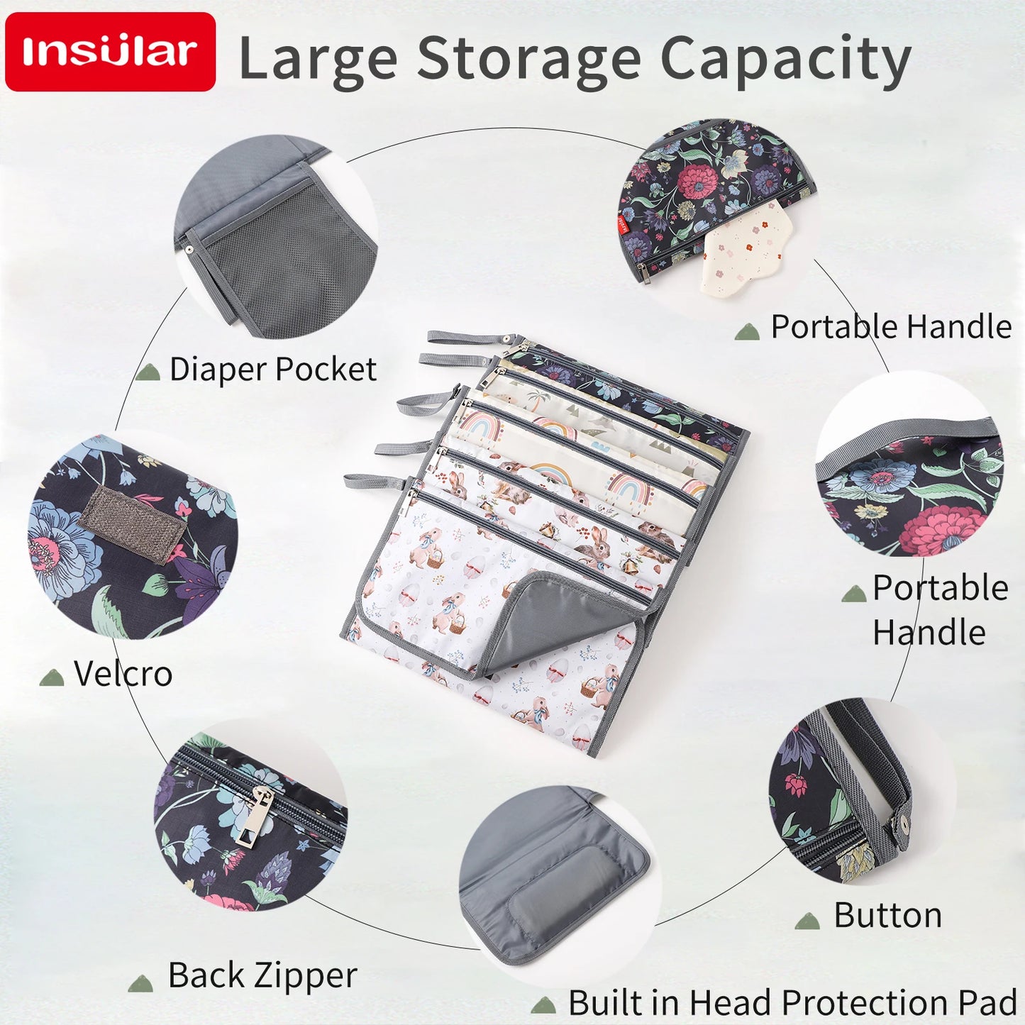 INSULAR Baby Diaper Changing Pad Portable Diaper Bag Waterproof Infant Nappy Sheet Multi-functional Mother-Baby Nursing Products