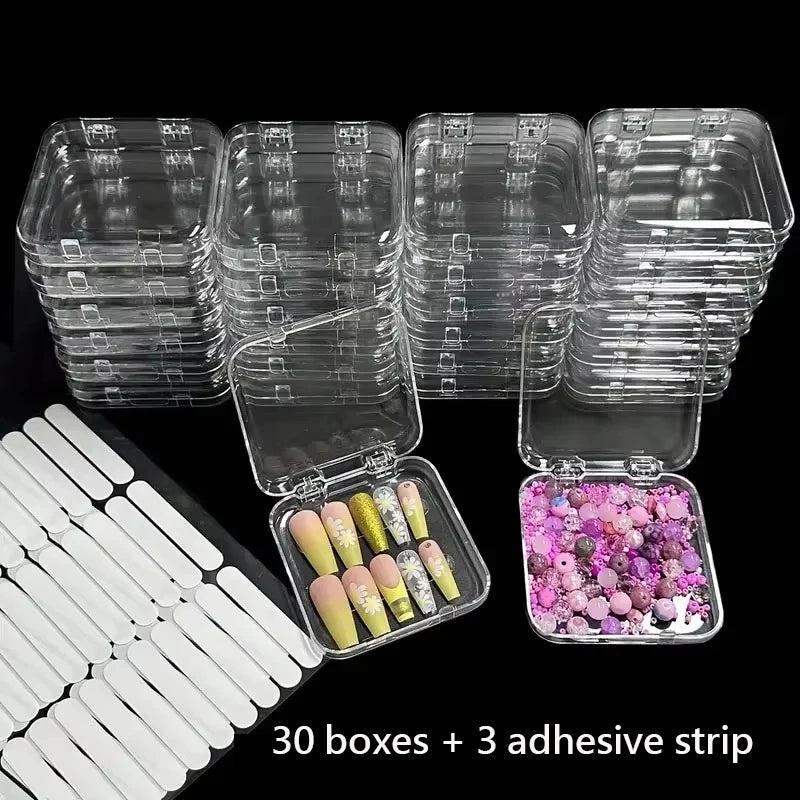 20pcs Press On Nail Packaging Boxes With Double Sided Adhesive Nail Tape Acrylic Press On Nail Storage Box in 4 Colors For Nail