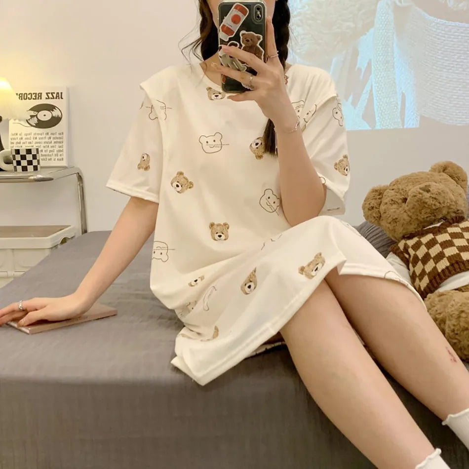 Maternity Clothings Nursing Dresses Breastfeeding Sleepwear Pattern Printing Cheerful and Lively Girl Feeling for Pregnant Women