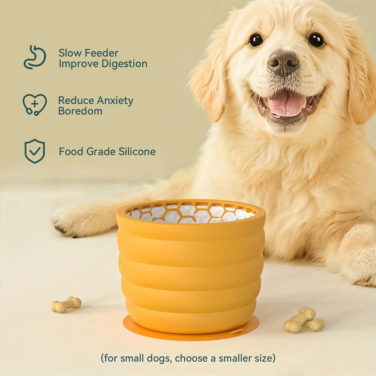 Slow Feeder Silicone Dog Bowl with Suction Cup Non-slip Anti distraction Design Healthy Pet Bowl for Small and Medium Breeds