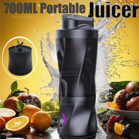 Portable Juicer Blender Cup 700ML USB Rechargeable Outdoor Smoothie Maker Fresh Fruit Mixer with 4 Blades for Travel and Sports.