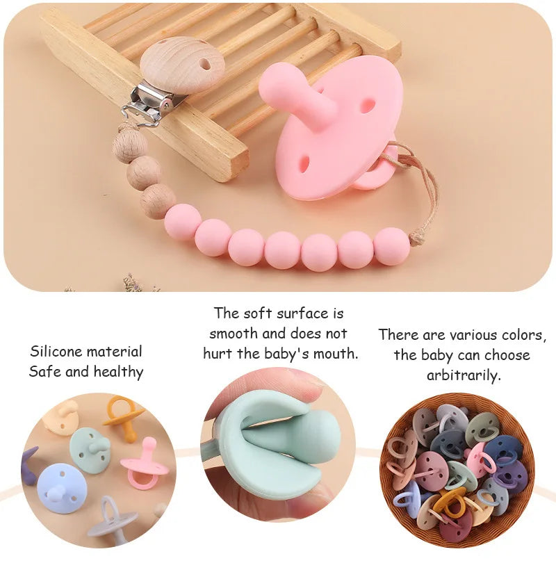 Baby Silicone Pacifier Safe Food Grade Teether Newborn Soother Solid Color Dummies Silicone Nipple For Baby Chew Accessories