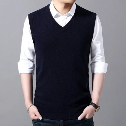 2025 New Men's Autumn High-end Sweater Vest V-neck Warm Knit Sleeveness Tank  Mens Clothes Pullover Tops