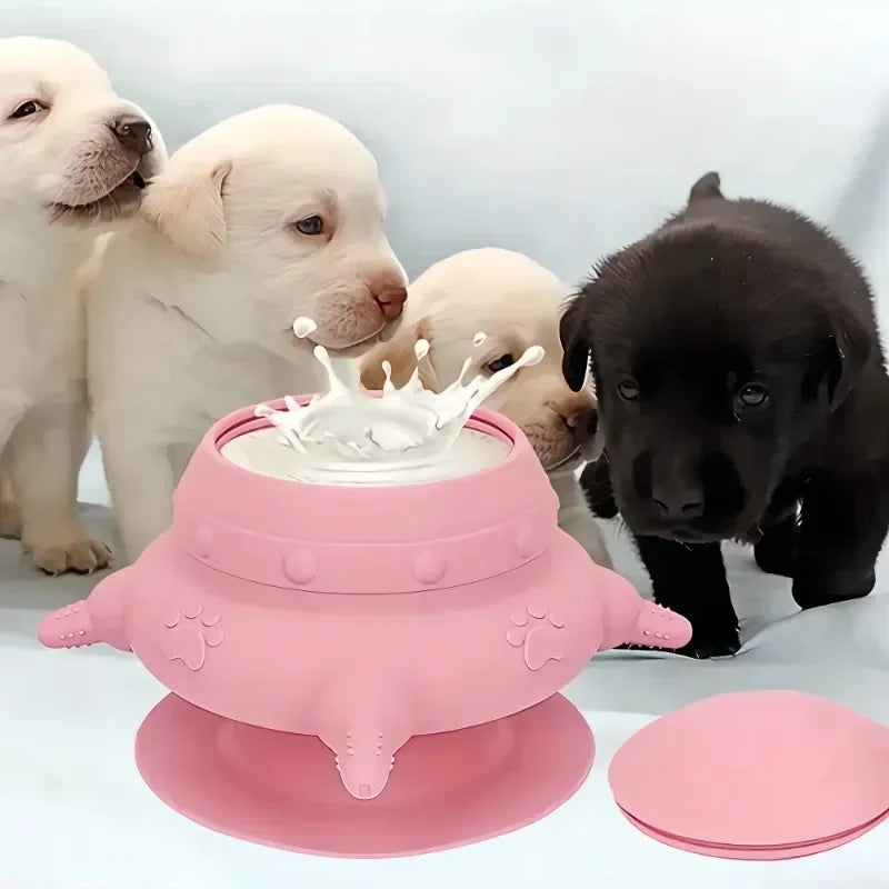 Kitten Puppy Nursing Silicone Milk Sucking Bowl Simulated Bottle Feeding Anti-Choking Anti-Spill Food-Grade Slow Feeder Bowl
