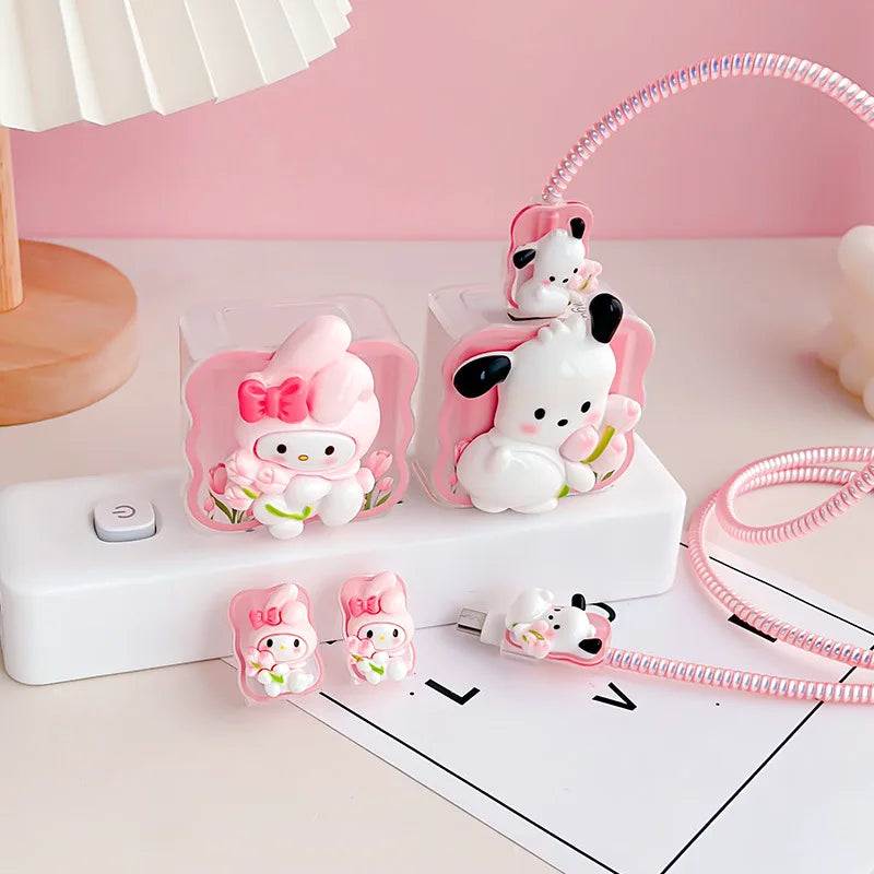 Joytop Sanrio 5Pcs Set Cable Protector for Huawei 35W/40W/66W/88W/100W Fast Charger Case Phone Wire Cord Organizers Winder