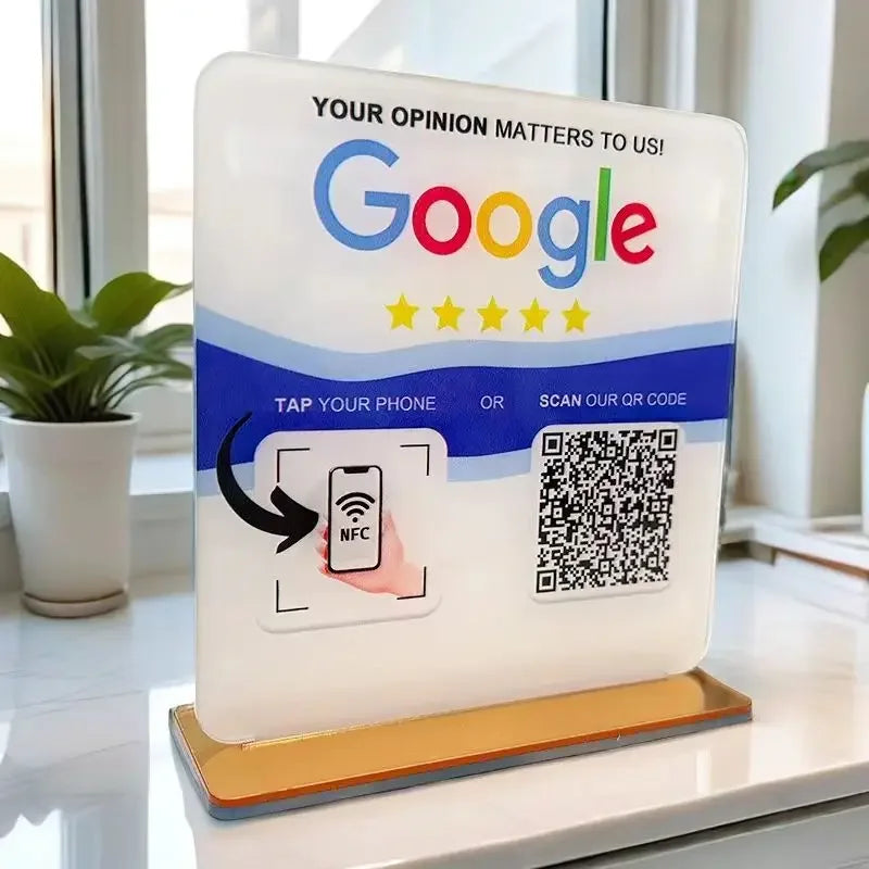 Custom Google Review Sign With Stand Scan QR Code Business Decor Acrylic Google Review NFC QR Code Sign Review Us on Google
