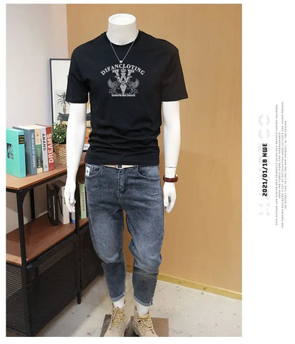 Men's T-shirts, Summer Round Neck Printed Trendy Men's Casual Versatile Short Sleeve Tops