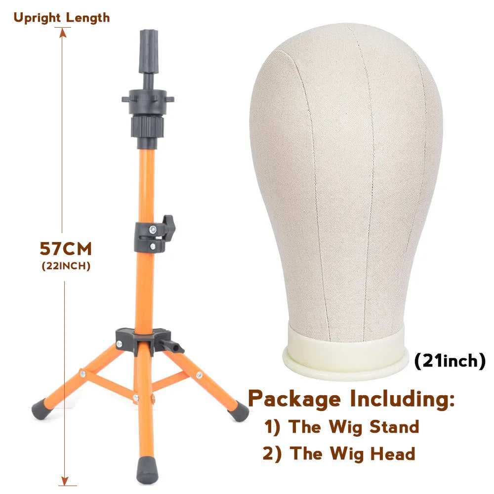 21-23inch Canvas Block Head Mannequin Wig Head Wig Stand Tripod with Head Mannequin Head Wig Display Styling Head With Stand