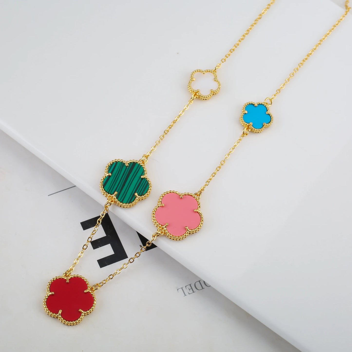 Irregular New Double Sided Natural Stone Shell Plant Five Leaf Flower Jewelry Set Necklace Earrings Women's High Quality Clover