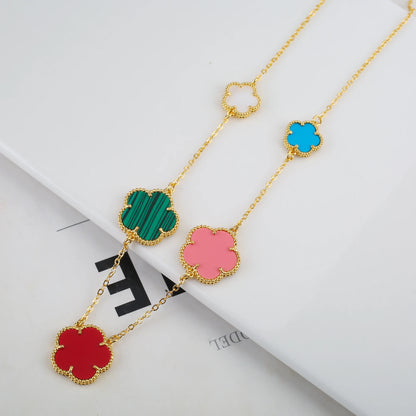 Irregular New Double Sided Natural Stone Shell Plant Five Leaf Flower Jewelry Set Necklace Earrings Women's High Quality Clover