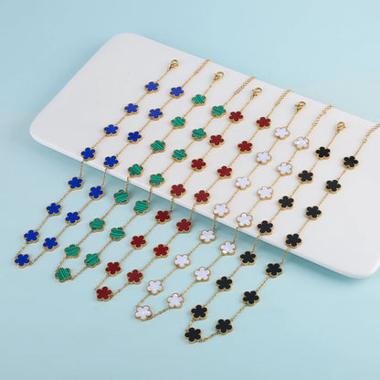 High Quality Hot Selling Plum Blossom Plant Five Leaf Flower Sweater Chain Bracelet Necklace Jewelry Set Stainless Steel Women's