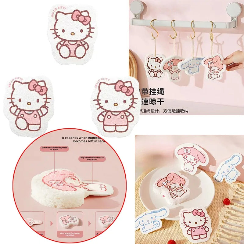 Sanrio Hello Kitty Sponge Dishwashing Brush Anime Character Creative Sponge Kitchen Cleaning Supplies Soft Cleaning Sponges