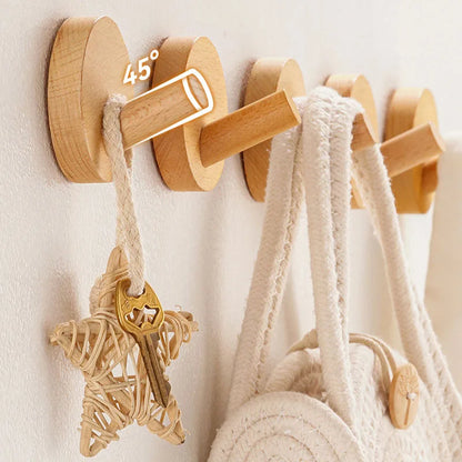 Self-Adhesive Wooden Wall Hooks for Hanging,Modern Coat Hooks,Natural Wood Hooks for Hanging Hats Towels Robe Clothes Keys Bags
