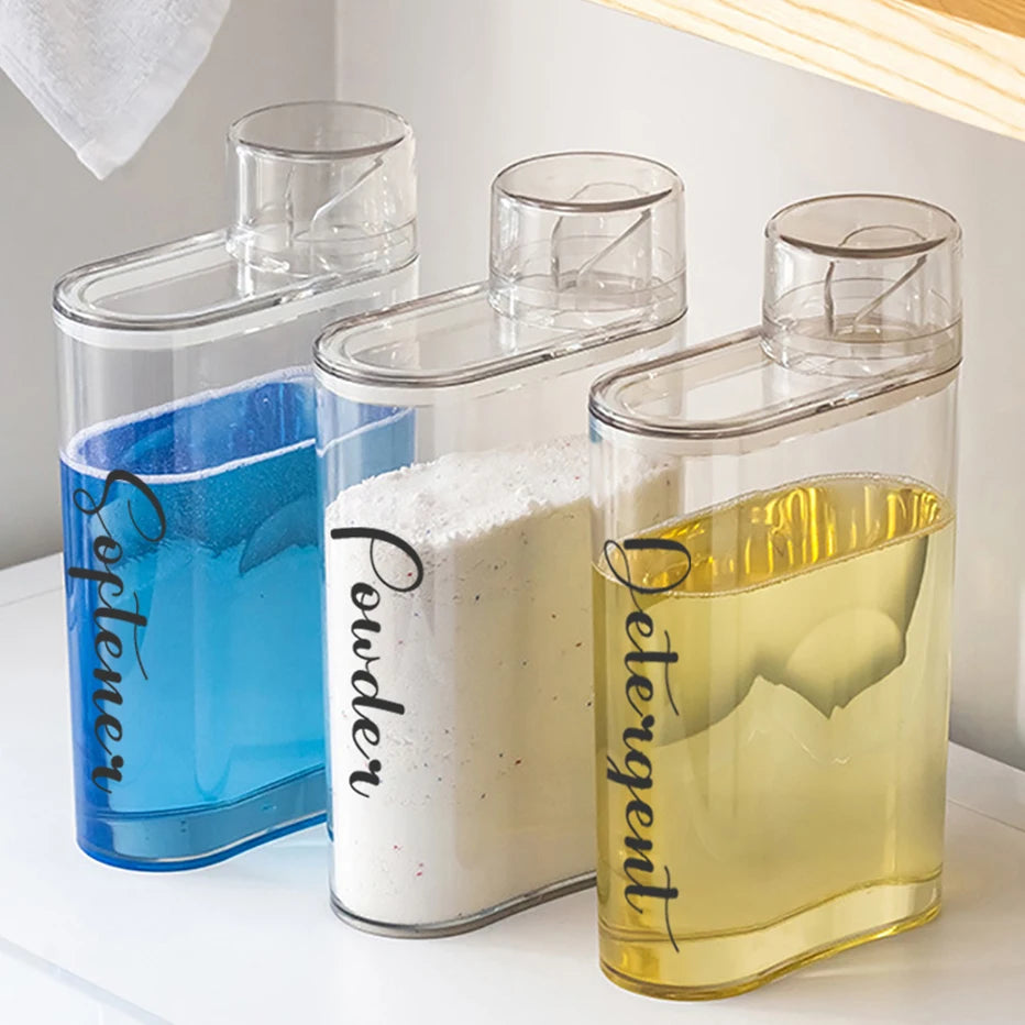 Transparent Laundry Detergent Dispenser Bottle Sealed Tank for Detergent Powder Bleach Softener Laundry Room Organization