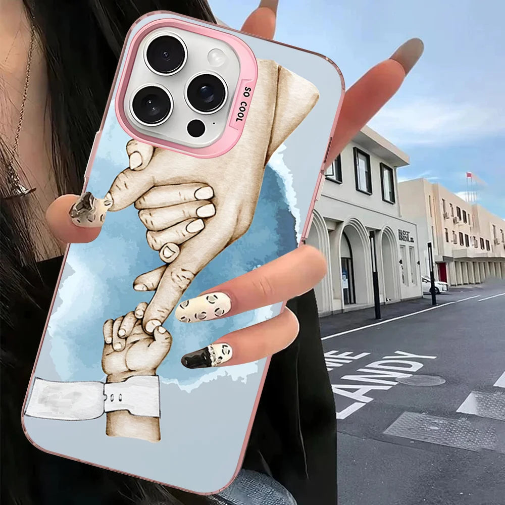 Baby Mom Daughter Son Dad Hand Phone Case For IPhone 16 15 14 13 12 11 Pro Max X XR XSMAX 8 7 Plus Matte Shockproof Back Cover
