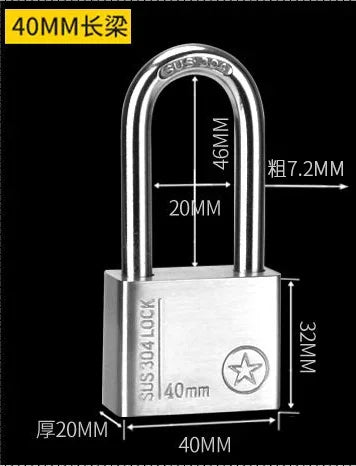 304 Stainless Steel Padlock Cabinet Outdoor Lock Head Furniture Lock Waterproof Rust-Proof Door Lock  with 4 keys