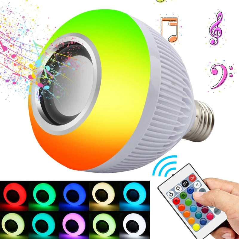 LED Bluetooth Lamp E27 Smart Ball Bulb 12W Speaker Music APP Remote Control Dimmable Night Light Decor Home Party