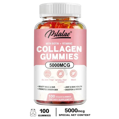 Collagen Gummies - Promotes Hydrated Skin, Healthy Hair, Stronger Nails, Reduces Wrinkles, and Improves Immunity Vegan