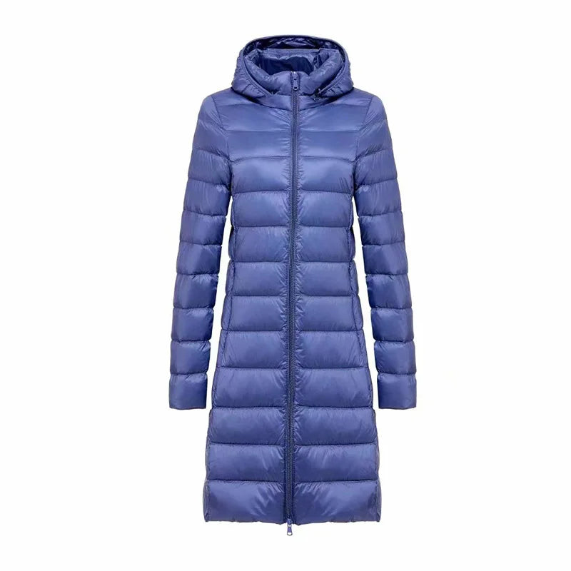 5XL 4XL Plus Long Down Jacket Women Winter Ultra Light Down Jacket Women With Hooded Down Coat Female Hat Detachable